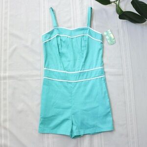 Rock Steady teal and white rockabilly pin up style romper